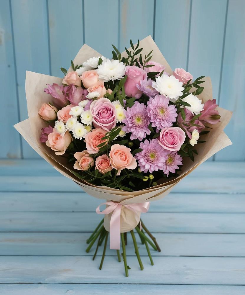Букет цветов из: Хризантемы, Розы и Альстромерии в Волховце 