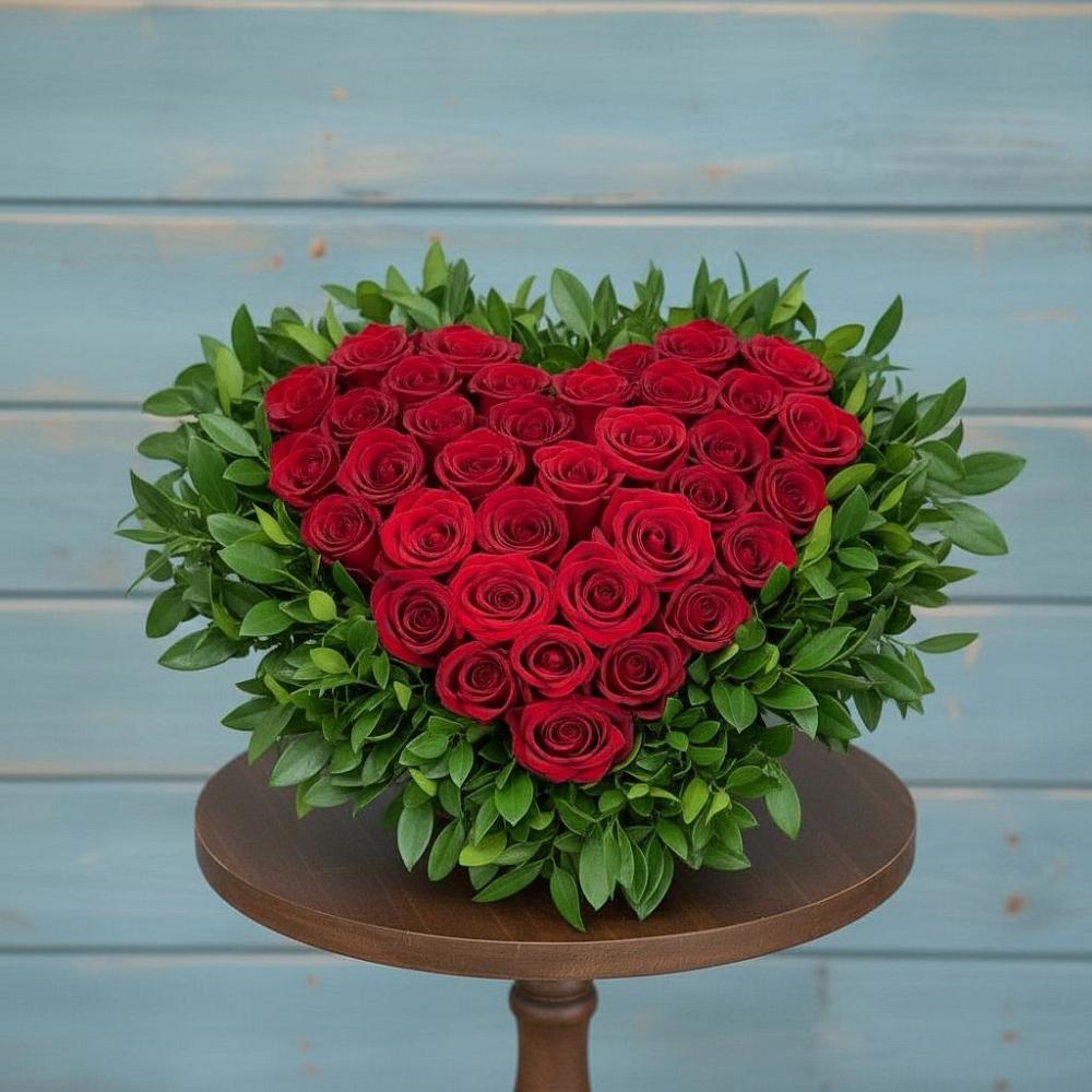 Цветочная композиция из Розы в виде сердца в Волховце 