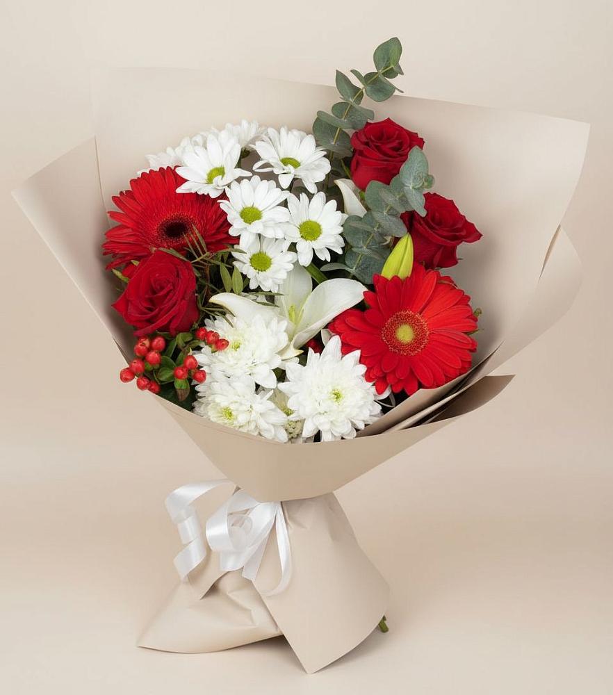 Букет цветов из: Розы, Хризантемы, Герберы и Лилии в Волховце 