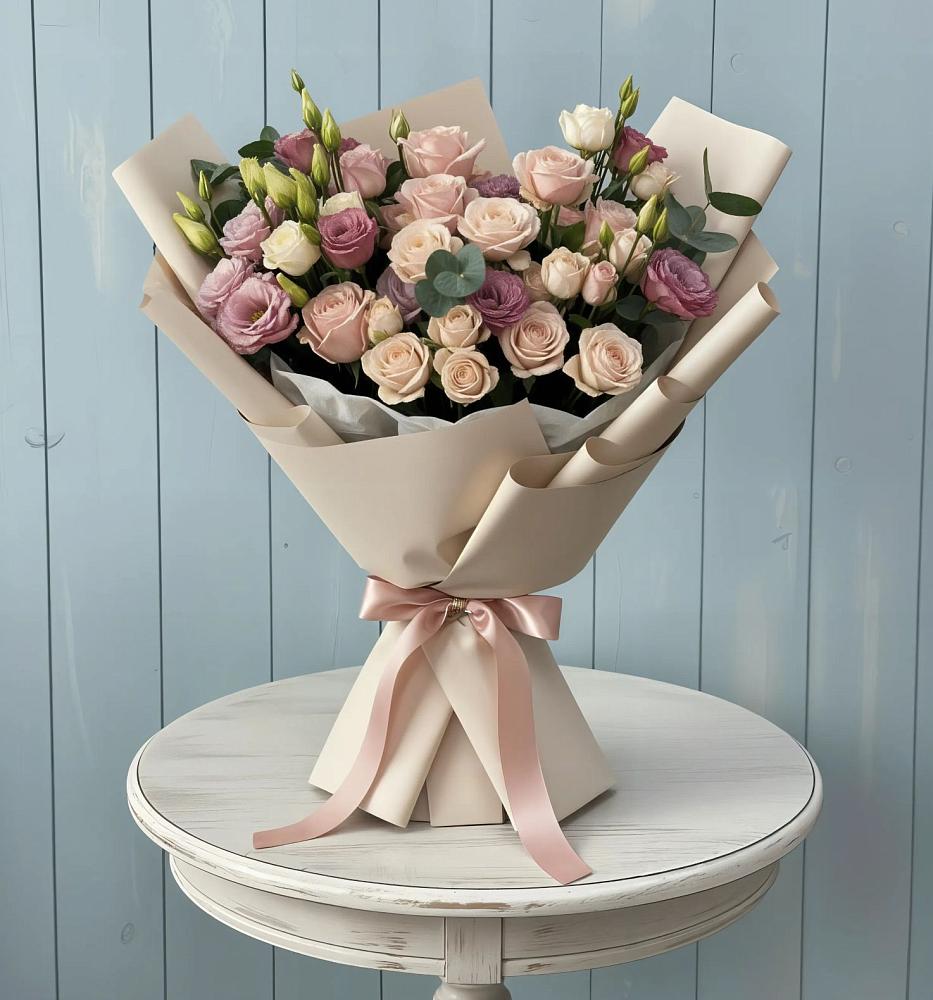 Букет цветов из: Розы и Лизиантусы в Волховце 