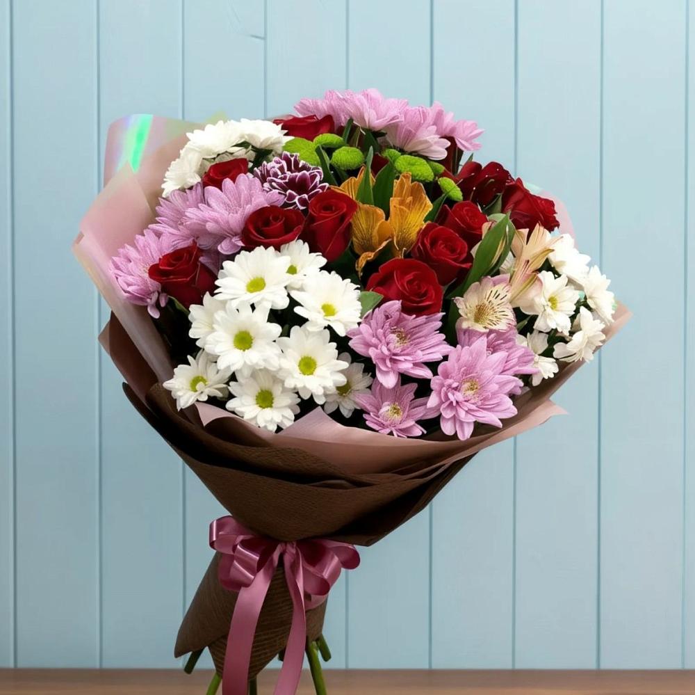 Букет цветов из: Розы, Хризантемы и Альстромерии в Волховце 
