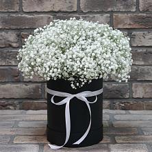 Цветочная композиция из Гипсофила в шляпной коробке в Волховце 