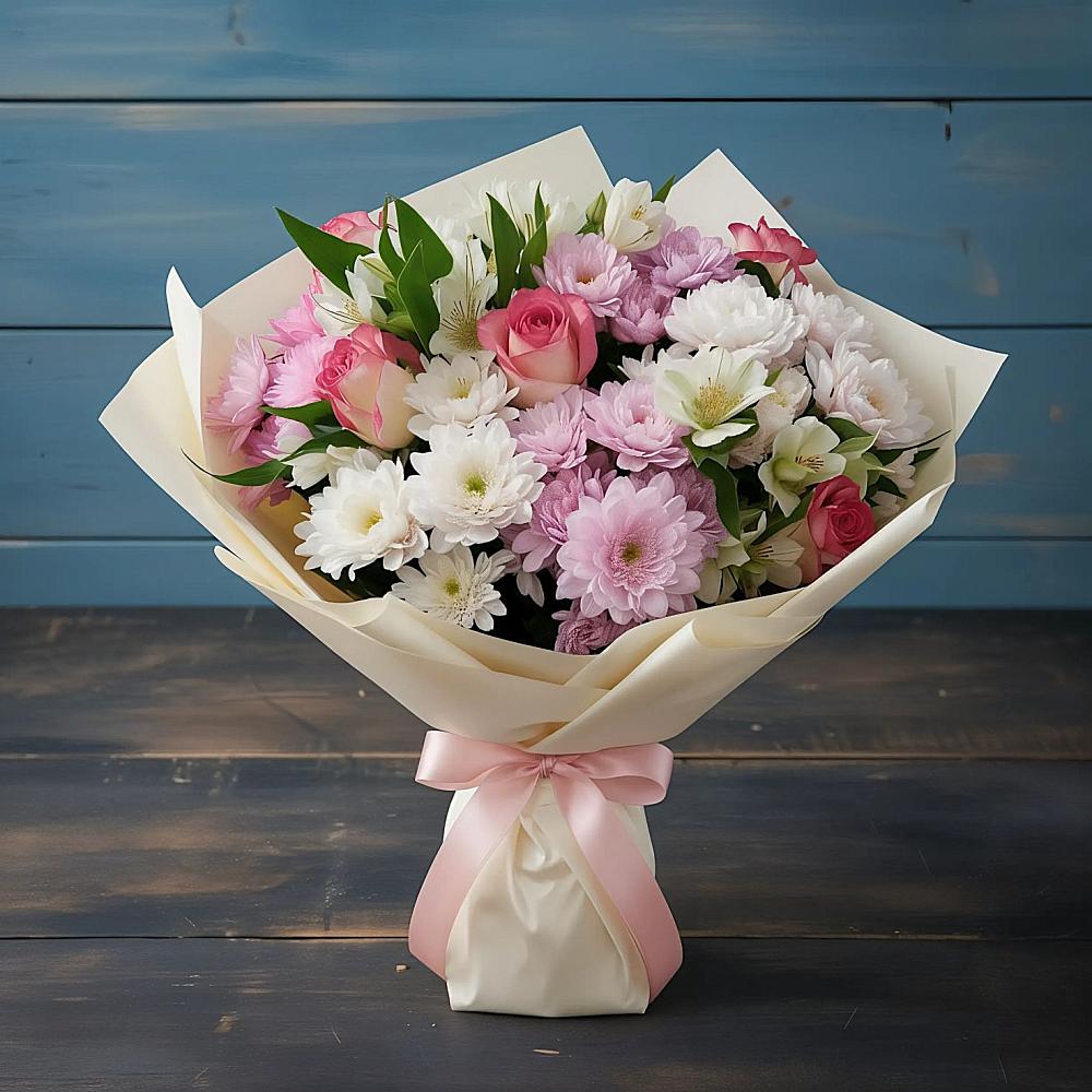 Букет цветов из: Хризантемы, Альстромерии и Розы в Волховце 